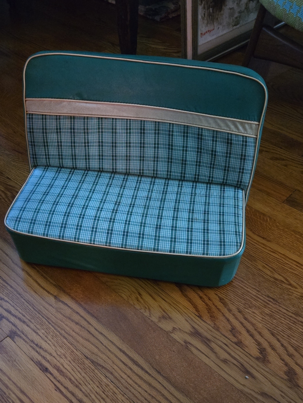Vintage Plaid Upholstered Auto  Seat Display 16 In Chicago Volland Industries
